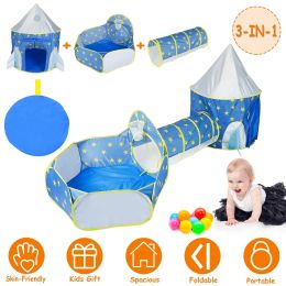 3 In 1 Child Crawl Tunnel Tent Kids Play Tent Ball Pit Set Foldable Children Play House Pop-up Kids Tent w/Storage Bag