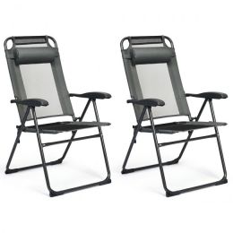 2 Pieces Patio Adjustable Folding Recliner Chairs with 7 Level Adjustable Backrest