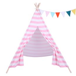 Indian Tent Children Teepee Tent Baby Indoor Dollhouse with Small Coloured Flags roller shade and pocket  XH