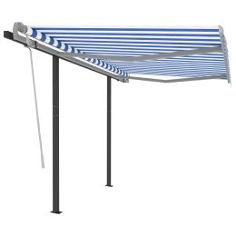 Manual Retractable Awning with Posts 118.1"x98.4" Blue and White