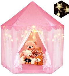 Outdoor Indoor Portable Folding Princess Castle Tent Kids Children Funny Play Fairy House Kids Play Tent (Warm LED Star Lights)  RT