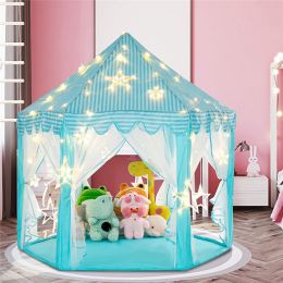 Portable Folding Princess Castle Tent Kids Children Funny Play Fairy House Kids Play Tent with Multi-color Lights