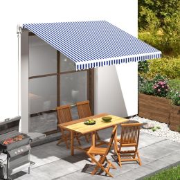 Awning Top Sunshade Canvas Blue & White 137.8"x250"